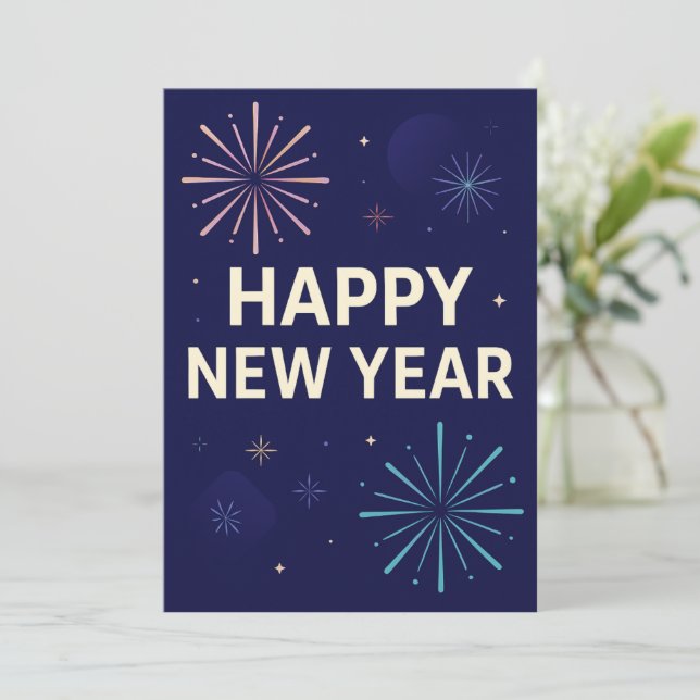 Bold Navy Gold 2026 Celebration Fireworks Invitation (Standing Front)