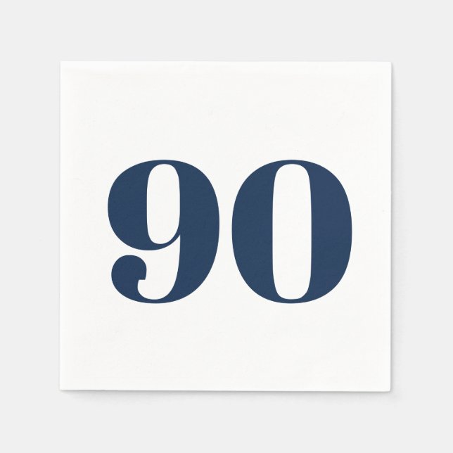 Bold Navy Ninetieth Birthday Cocktail Napkins (Front)