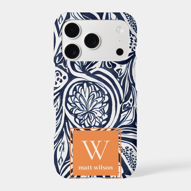 Bold Navy Rust Abstract Classy Botanical Monogram (Back)