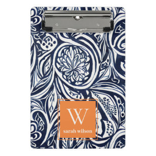 Bold Navy Rust Abstract Classy Botanical Monogram Mini Clipboard