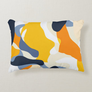 Bold Navy Yellow and Orange Abstract Organic Patte Decorative Cushion