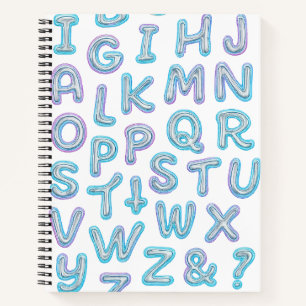 Bold Neon Alphabet Doodle Spiral Notebook