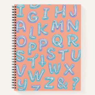 Bold Neon Alphabet Doodle Spiral Notebook