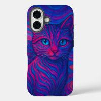 Bold Neon Cat Illustration Phone Case iPhone 16