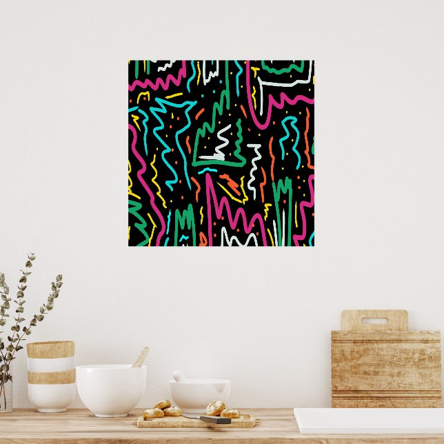 Bold Neon Contrast Party Abstract Poster (Kitchen)