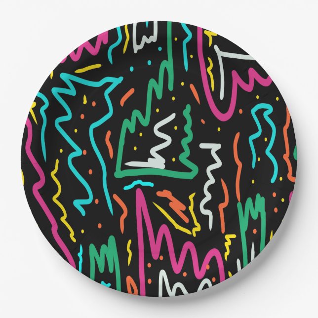 Bold Neon Contrast Party Print Paper Plate (Front)