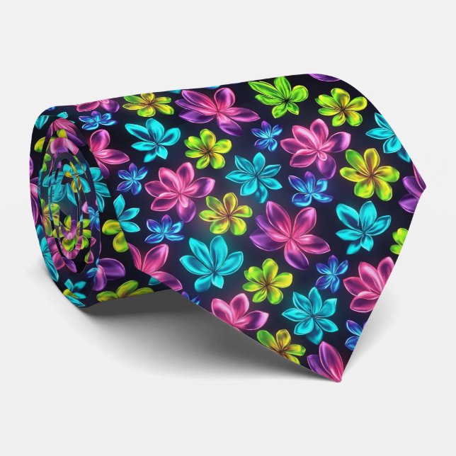 Bold Neon Gradient Floral Pattern Tie (Rolled)