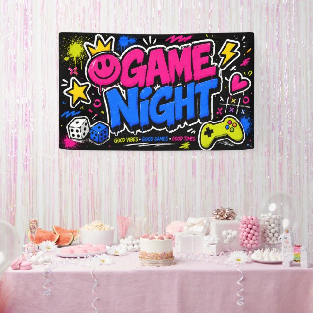 Bold Neon Graffiti Game Night Party Banner (Party)