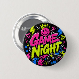 Bold Neon Graffiti Game Night Party Button