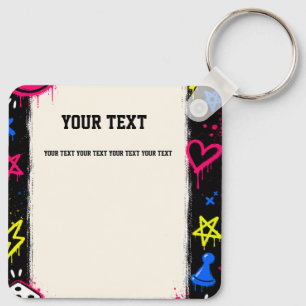 Bold Neon Graffiti Game Night Square Keychain