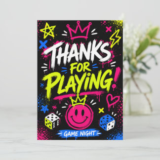 Bold Neon Graffiti Game Night Thank You Card