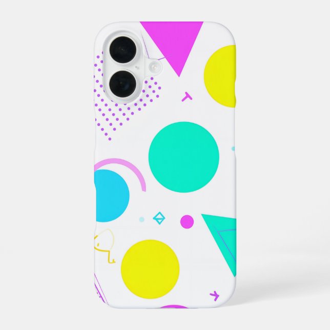 Bold Neon Memphis Geometric 80s Design iPhone 16 Case (Back)