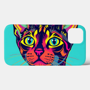 Bold Neon Pop Art Portrait of a Playful Devon Rex iPhone 13 Case