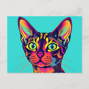 Bold Neon Pop Art Portrait of a Playful Devon Rex  Postcard