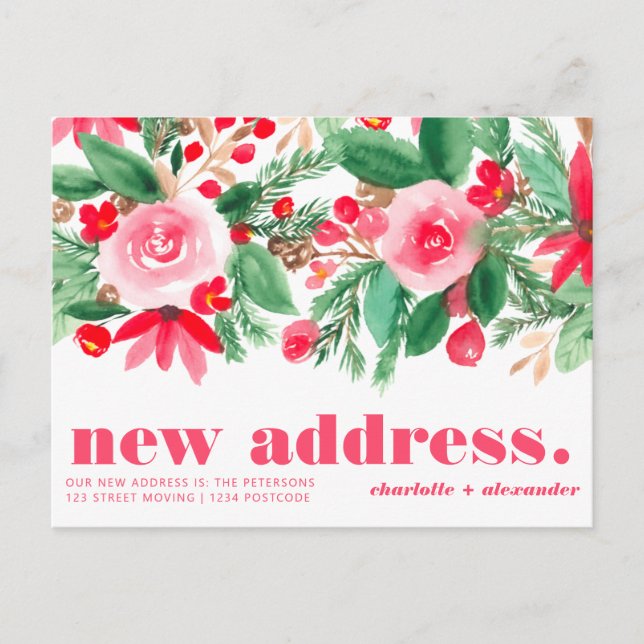 Bold new address Christmas moving announcement Postcard (Front)