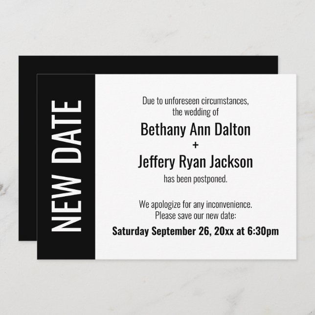 Bold New Date, Postponed Wedding Announcement (Front/Back)