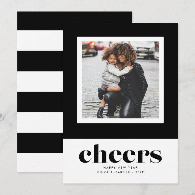 Bold New Year's Cheers Single Photo Holiday Card (Front/Back)