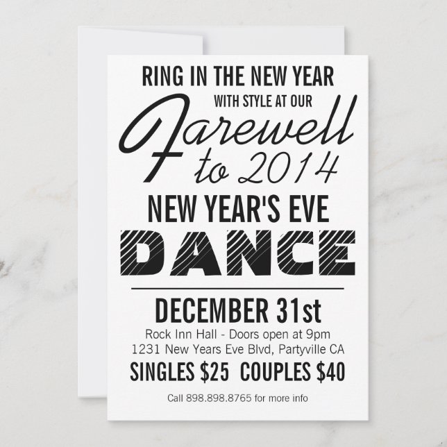 Bold New Years Eve Dance Party Invitation (Front)