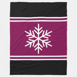 Bold Nordic Snowflake Burgundy Black White Stripes Fleece Blanket