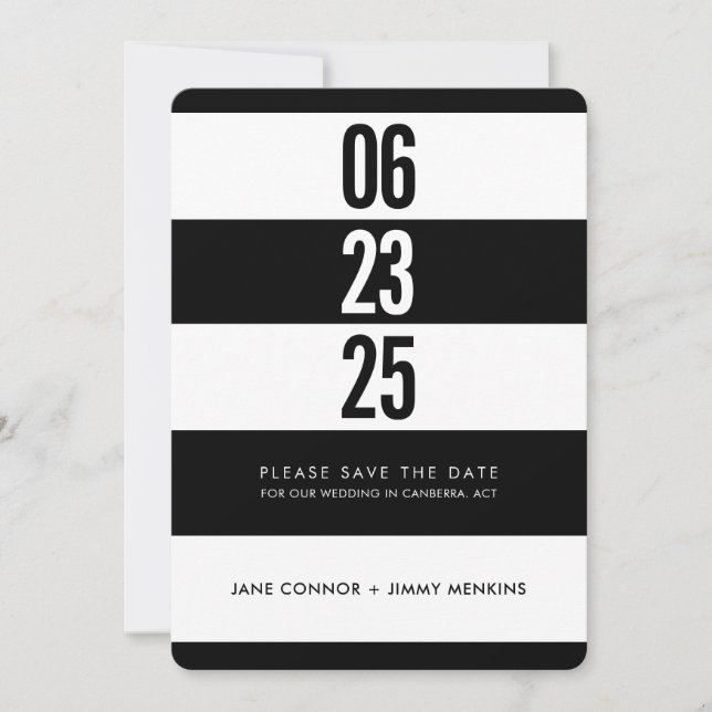 BOLD NUMBER STACK black white stripe save the date (Front)