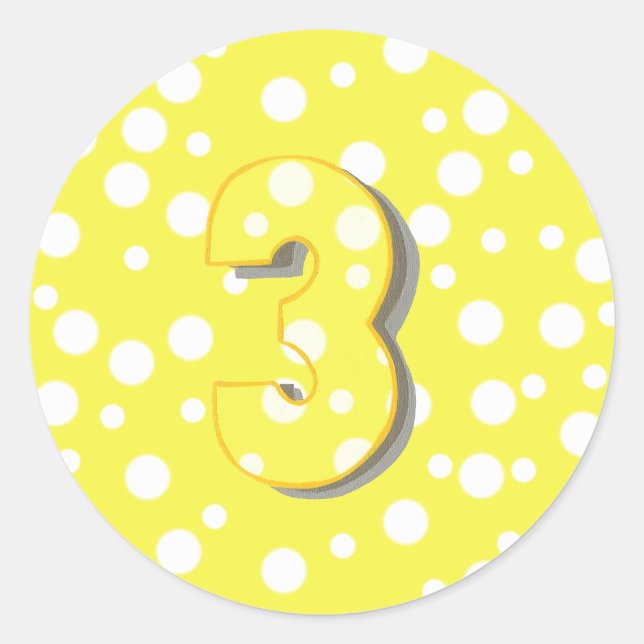 Bold number three 3 Yellow Birthday Stickers (Front)