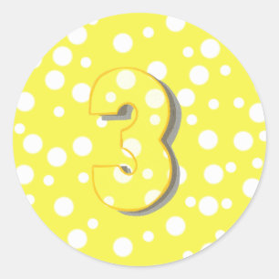 Bold number three 3 Yellow Birthday Stickers