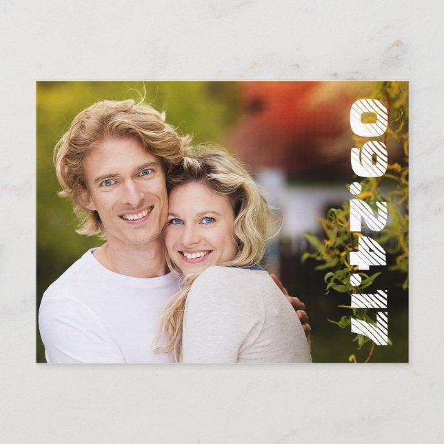 Bold Numbers Modern Photo Save the Date / White Announcement Postcard (Front)