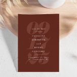 Bold numbers trendy modern terracotta save the date<br><div class="desc">While one side features all your wedding details in elegant typography against a terracotta background,  the other side features a single vertical photo. This save the date is the perfect keepsake gift to share your engagement photos while announcing your big day.</div>