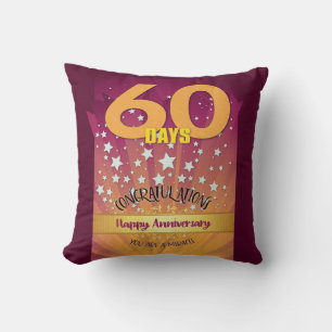 Bold Numeral - 60 Days CUSTOM 12 Step Anniversary Cushion