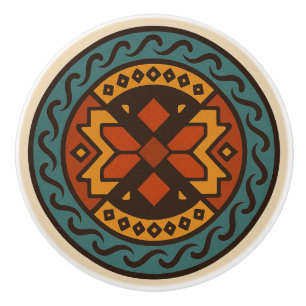 Bold Oaxacan Zapotec Weave Pattern Ceramic Knob