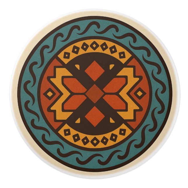 Bold Oaxacan Zapotec Weave Pattern Ceramic Knob (Front)