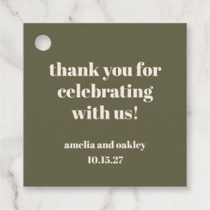 Bold Olive Fall Retro Custom Wedding Thank You Favour Tags