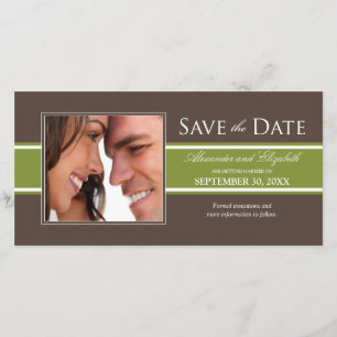 Bold Olive Green Stripe Save the Date Announcement
