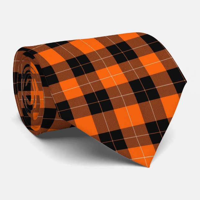 Bold Orange and Black Buffalo Plaid Tie (Rolled)