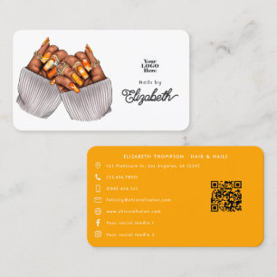 Bold Orange and Gold African American Nail Salon Business Card