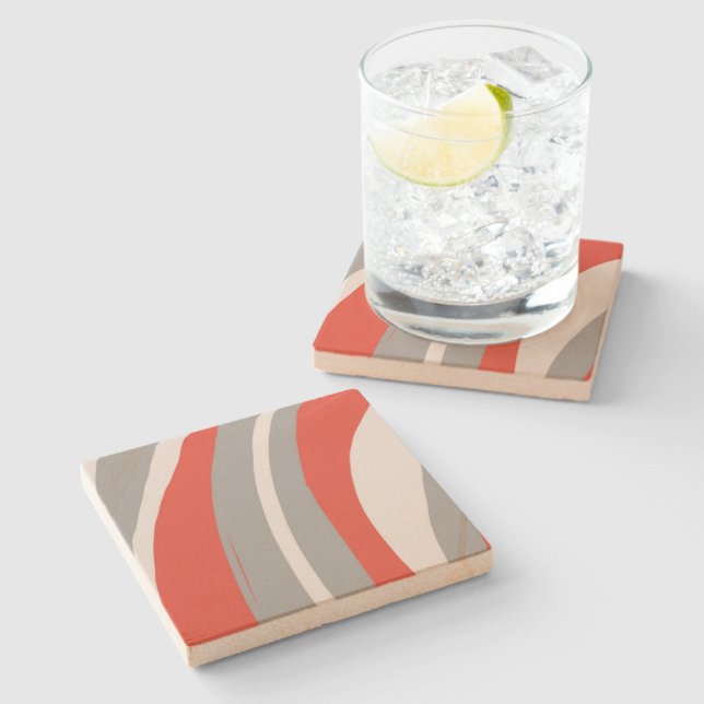 Bold Orange and Grey Abstract  Stone Coaster (Side)