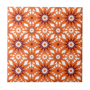 Bold Orange and Red Stars Starburst Pattern Tile