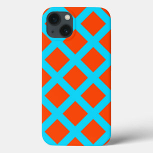 Bold Orange and Turquoise Blue Squares Pattern iPhone 13 Case