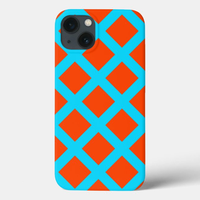 Bold Orange and Turquoise Blue Squares Pattern Case-Mate iPhone Case (Back)