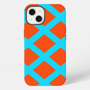 Bold Orange and Turquoise Blue Squares Pattern iPhone 13 Case