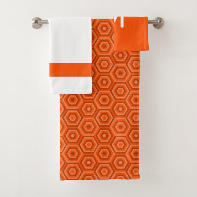 Bold Orange and White with Optional Monogram Bath Towel Set (Insitu)