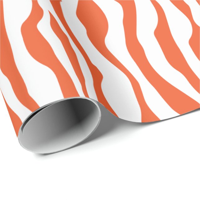Bold Orange and White Zebra Stripes Animal Print Wrapping Paper (Roll Corner)