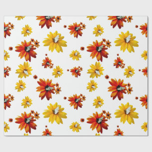 Bold Orange and Yellow Flower with Butterflies Wrapping Paper