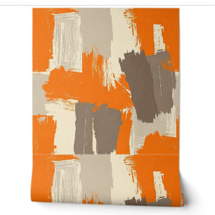 Bold Orange Artisan Brush Strokes Abstract Wallpaper
