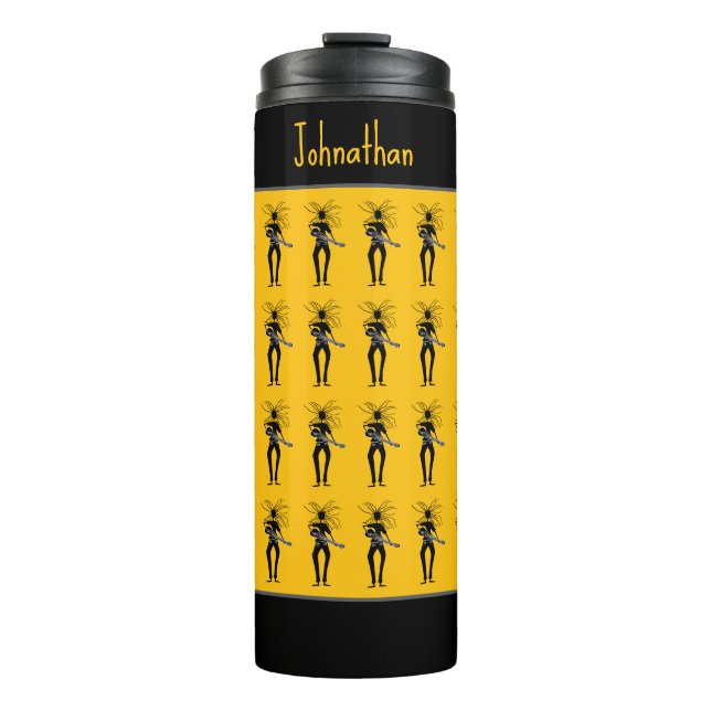 Bold Orange, Awesome Silhouette Guitarists Thermal Tumbler (Front)