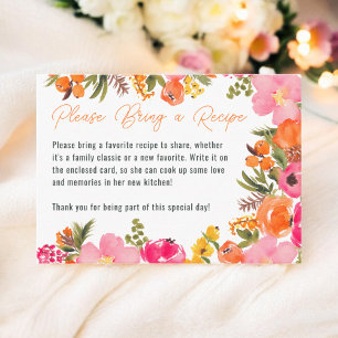 Bold Orange Boho Floral Bridal bring a Recipe Enclosure Card