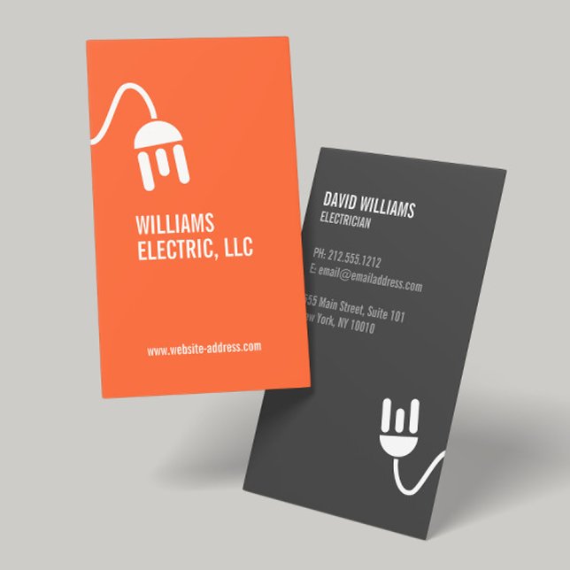 BOLD ORANGE ELECTRICIAN MODERN BUSINESS CARD (Creator Uploaded)