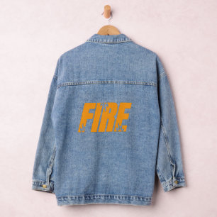 Bold Orange FIRE Flame Typography Denim Jacket