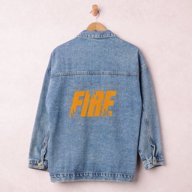 Bold Orange FIRE Flame Typography Denim Jacket (Hangar)
