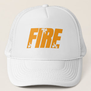 Bold Orange FIRE Flame Typography White Trucker Ha Hat